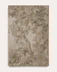 a framed botanical art print featuring a detailed painting of a grapevine with clusters of white and pink grapes, green leaves, and a textured beige background, enclosed in a thin light brown frame. 