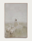 framed artwork of a shepherd with sheep in a misty landscape 