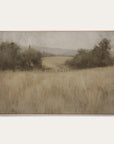 framed artwork of a landscape with trees and a field on a white background 