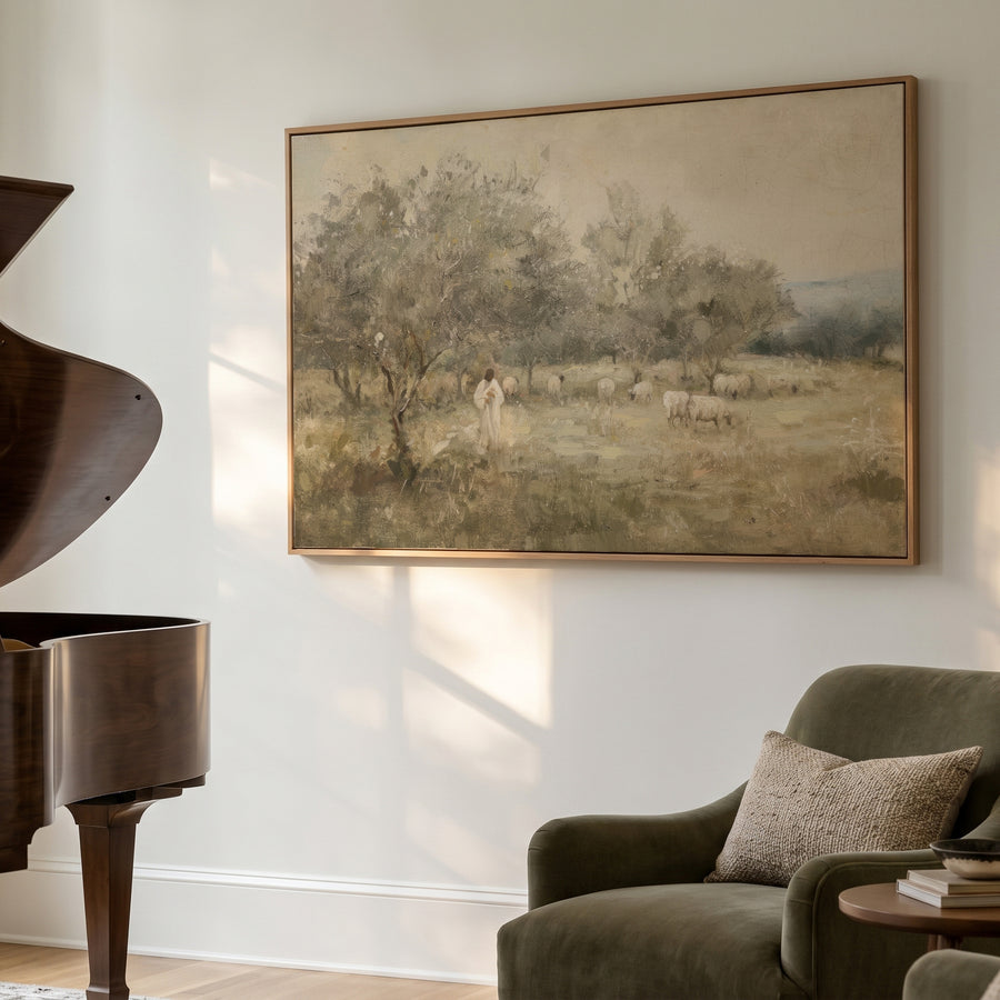 Shown in a floater Oak frame in size 60x40