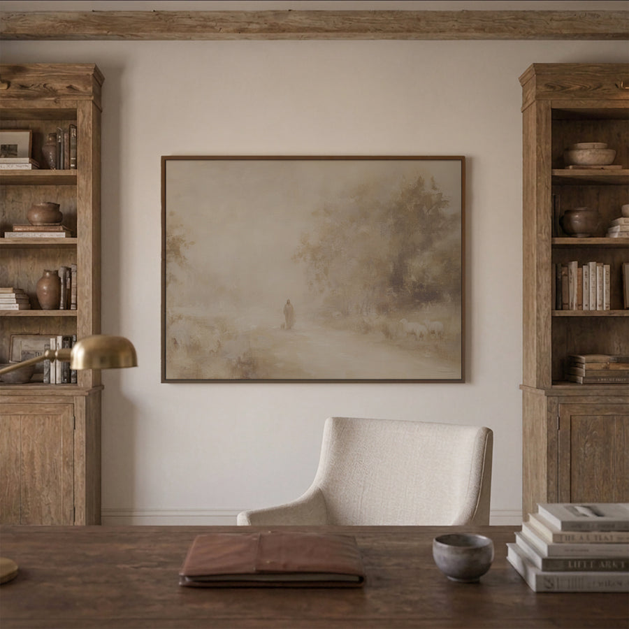 Shown in a Floater Walnut Frame in size 48x36
