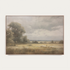 Framed painting containing a landscape, 2 trees, and a shepherd with sheep. #Oak