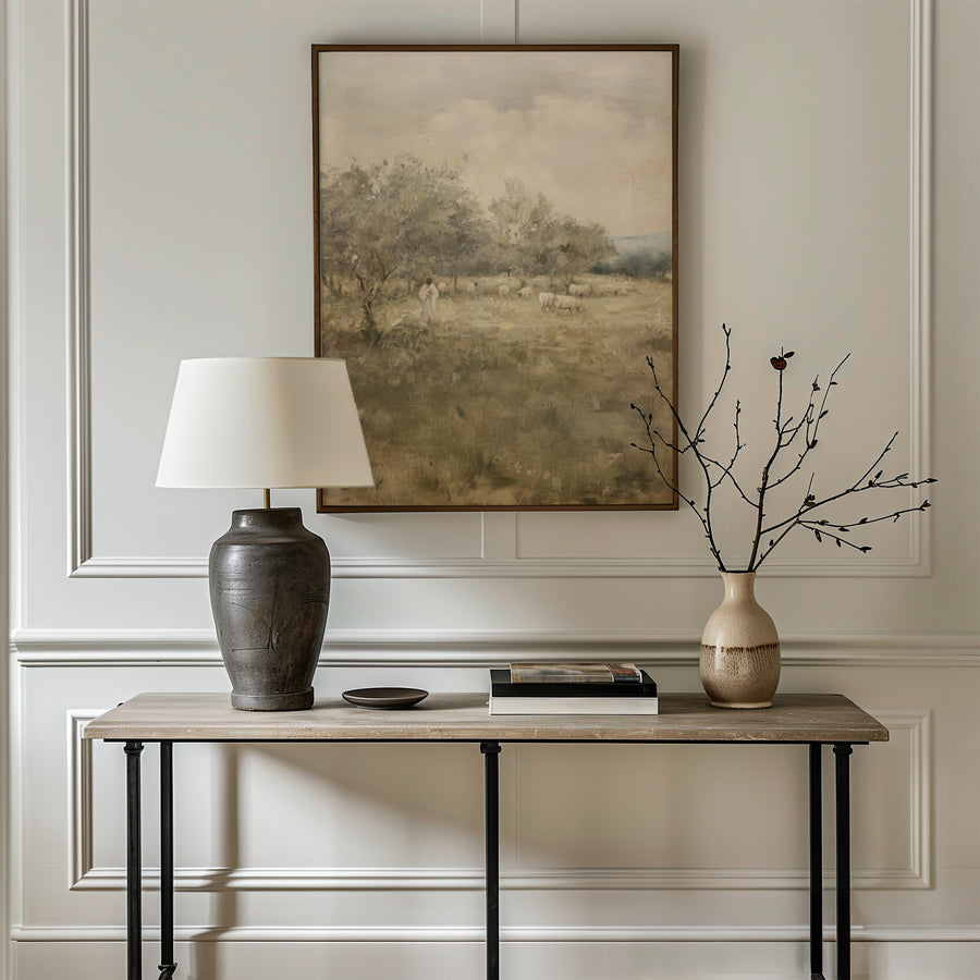 Shown in a floater Walnut frame in size 30x40