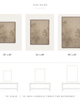 size guide chart showing three framed wall art options labeled 30" x 40", 36" x 48", and 40" x 60" above a line drawing of a 79-inch console table for scale, on a white background.