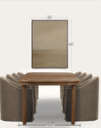 dining table with chairs and dimensions labeled on a white background 