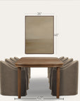 dining table with chairs and dimensions labeled on a white background 