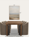 dining table with chairs and a framed landscape painting on a white background 