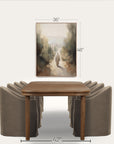 dining table with chairs and a painting above on a white background 