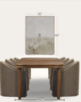 dining table with chairs and a framed picture on a white background 