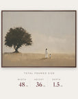 walk humbly in a dark walnut floater frame with its total framed size listed below: 48 inches wide, 36 inches high, and 1.5 inches deep. 