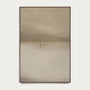 Framed artwork of a minimal landscape with a person and dog in a vast, misty field. #Walnut