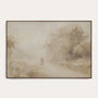 Framed landscape painting with a person and horse in a misty forest #Walnut