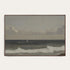 Framed artwork of a coastal scene with waves and mountains. #Walnut