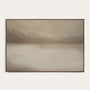 Framed artwork of a misty landscape with a figure on a path over water. #Walnut