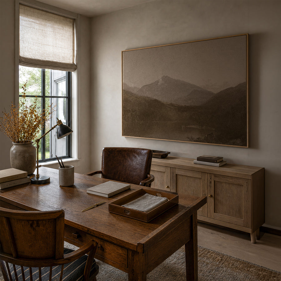 Shown in an oak floater frame in size 60x40