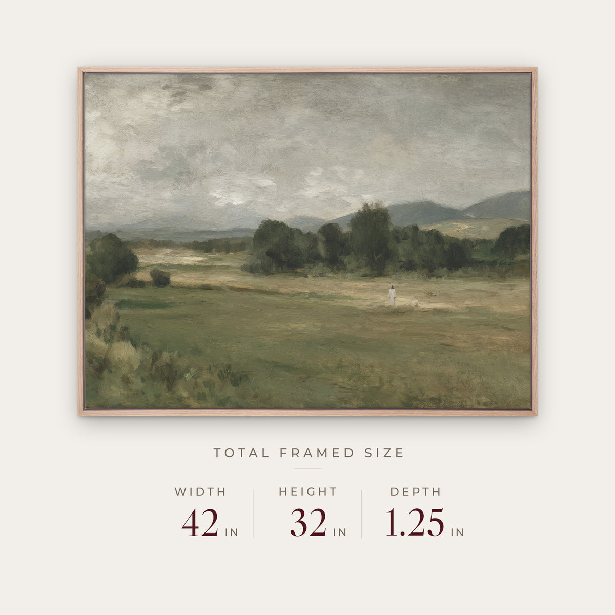 With The Father in a light oak floater frame with its total framed size listed below: 42 inches wide, 32 inches high, and 1.25 inches deep. #Oak #40x30