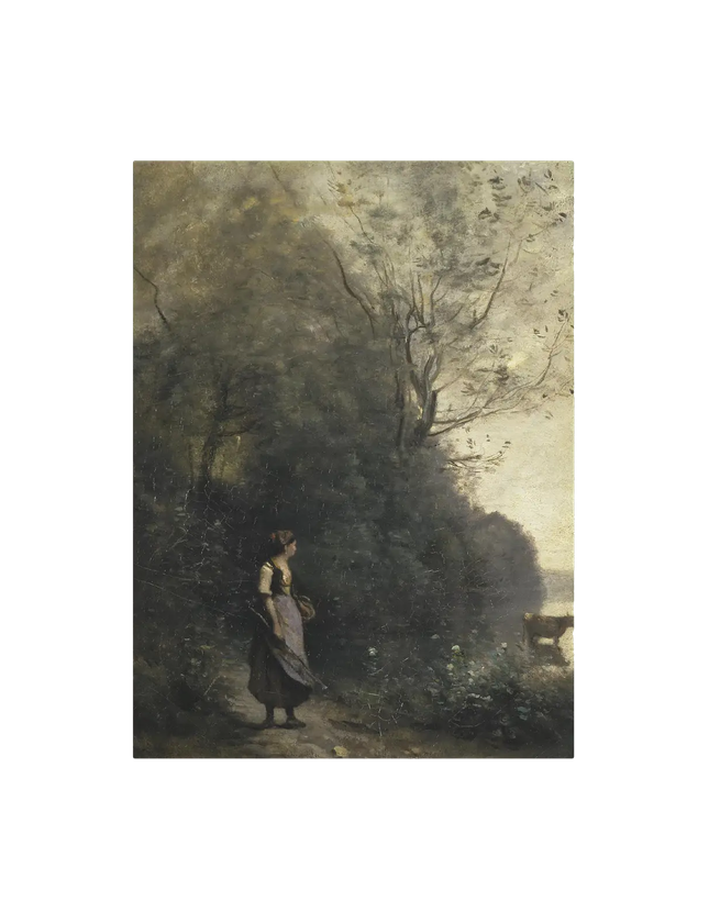 Woman by a Lake Vintage Art Print